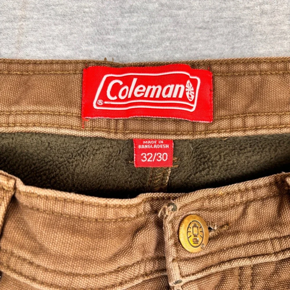 Coleman Mens Fleece Lined Canvas Carpenter‎ Work Pants Brown 32x30 Straight Leg